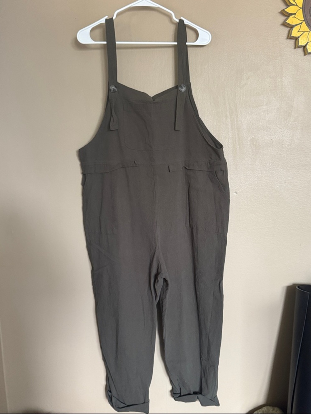 Women’s army green Linen-Blend Overalls Jumpsuit